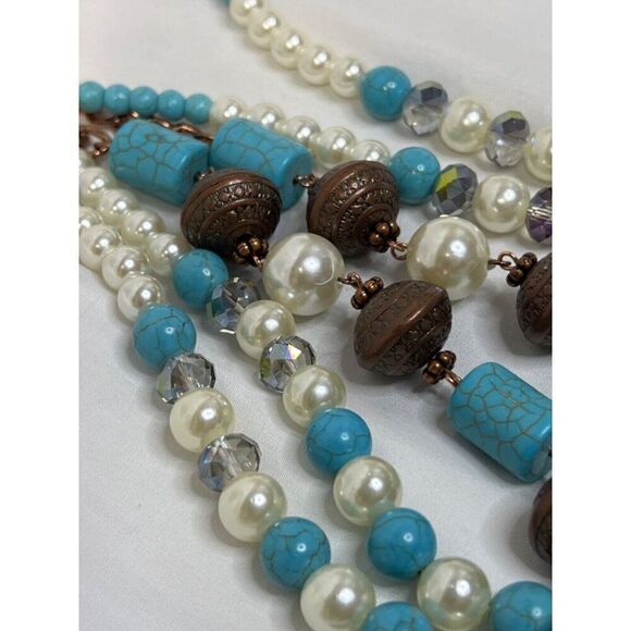 SOUTHWEST TURQUOISE PEARL FANCY Western Rodeo Cowgirl Fashion Necklace Set New - Picture 14 of 16